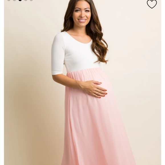 Petite Light Pink Chiffon Colorblock Maternity Max - Picture 3 of 6